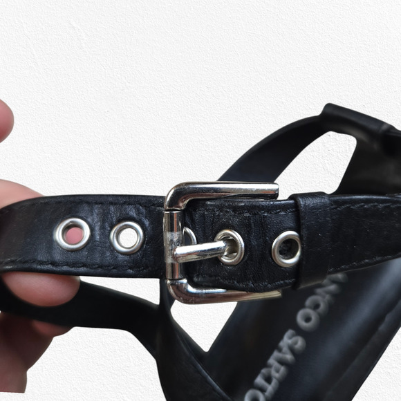 Franco Sarto Black Vegan Leather Strappy Open Toe Wedge Heel Sandals Size 7 - Picture 6 of 15